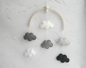 Monochrome Nursery Decor Monochrome Baby Mobile Cloud mobile Hanging mobile Neutral mobile Black Gray White Nursery Decor