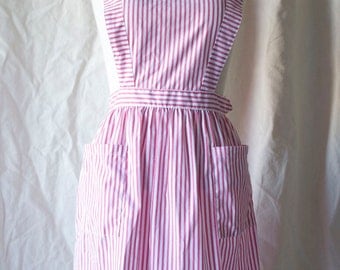 Vintage Candy Striper 50s 60s Apron Dress Uniform / XS S / Cotton Bib Front Jumper