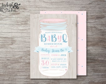 BBQ Gender Reveal invitation | gender reveal party | boy or girl | High Quality printable file | BabyQ mason jar summer invites pink or blue