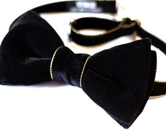 Black and Gold Bow Tie - Black Velvet Bow Tie - Black Tie Event - Wedding Bow Tie - Groomsmen Bow Ties