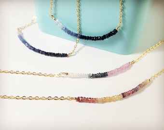 Sapphire Necklace, Ombre sapphire necklace, Rainbow sapphire, Dainty necklace, Stacking necklace, Gemstone necklace, September Birthstone
