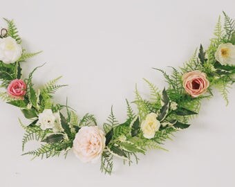 Flower garland, bohemian flower garland, baby shower banner, floral wall hanging, wedding garland, floral garland