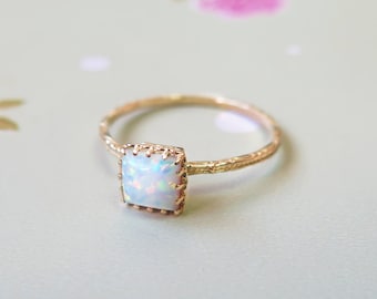 White Opal ring - solid Gold Opal Ring - white Opal - Small Opal Ring - Opal Ring - October Birthstone - Opal Jewelry - 14k Gold Ring