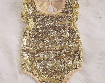 READY TO SHIP Gold Sparkly Leotard Romper