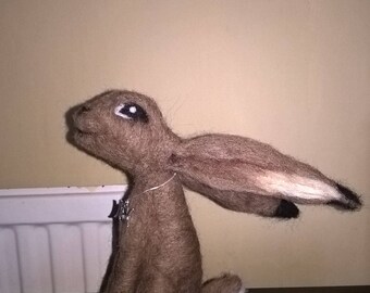 Little moon gazing needle felted Hare with a triple goddess charm!