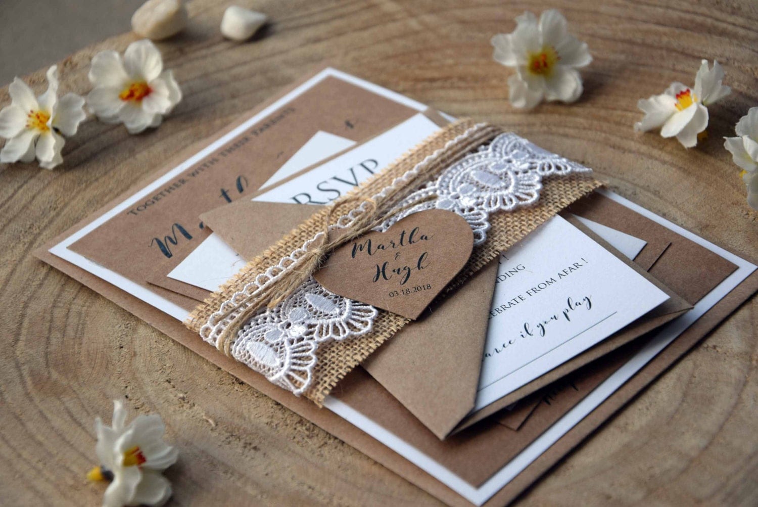 Burlap and Lace Wedding Invitation Kit Personalized Wedding