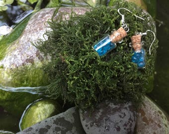 Blue gems in tiny bottles earrings