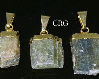 Gold Plated Rough Green Kyanite Pendant (PT23CN)