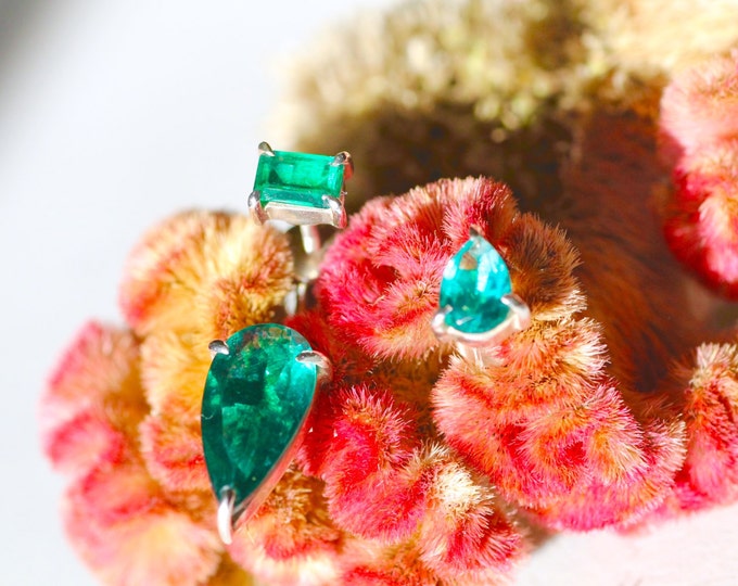 Green quartz earring agate earring green stone asymmetric gold earring silver earring green stone gold earring