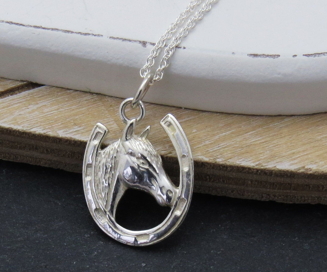 Sterling Silver Horse Pendant Horseshoe Necklace Silver