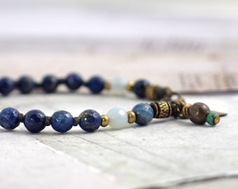 Lapis Lazuli bracelet Indigo bracelet Lapis jewelry Blue bracelet with knots Royal blue jewelry Blue bridesmaid gift Ooak jewelry for women