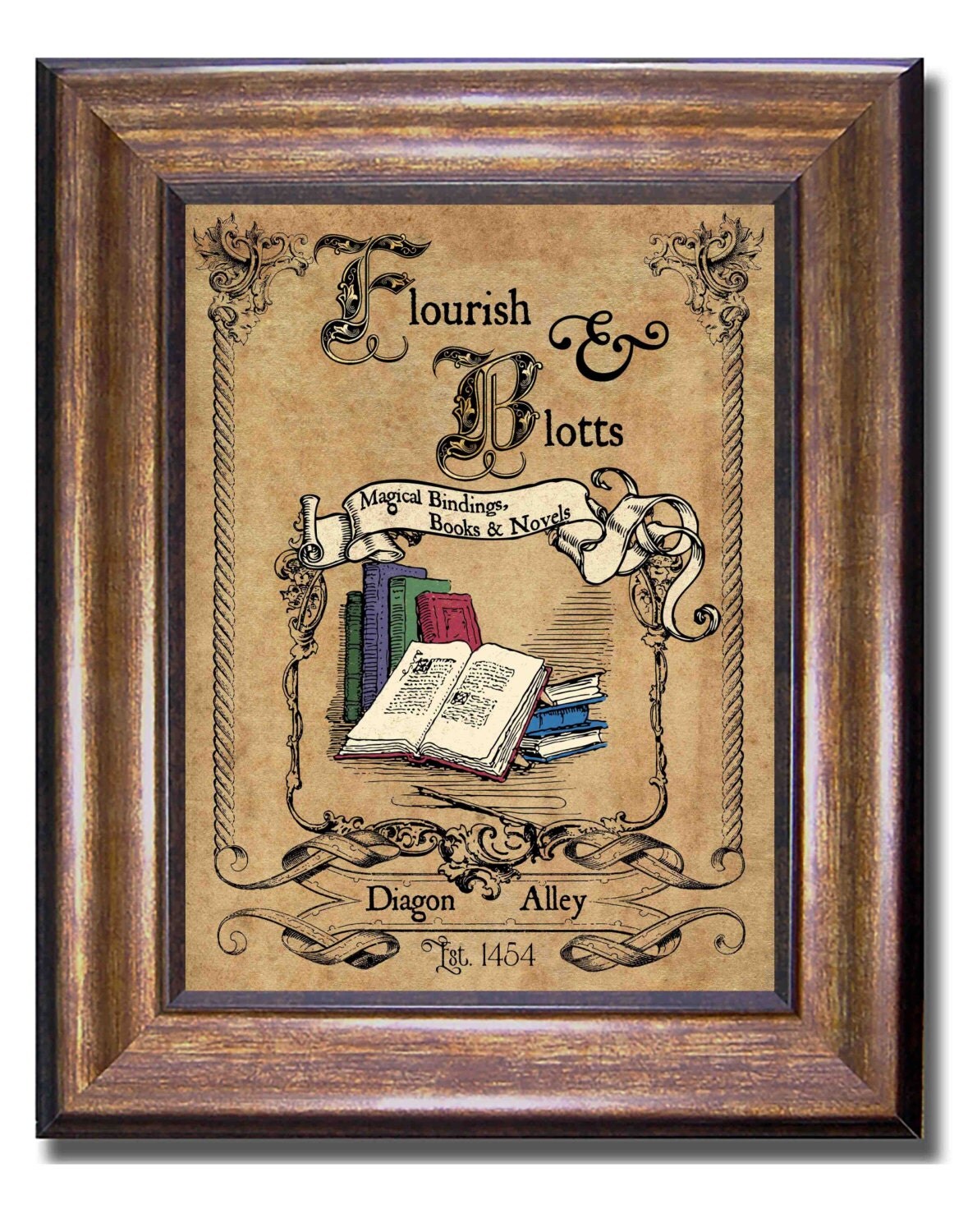 Harry Potter Flourish & Blotts Vintage Style Print Diagon