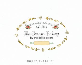 rolling pin logo bakery logo bakers logo baking logo cookie designer logo cake shop logo cupcake logo sweet shop logo premade logo design