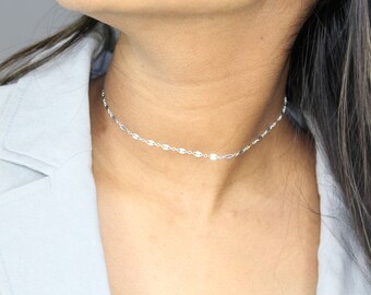 Choker Sale! Sterling Silver Shimmer Chain Choker- Dainty Silver Choker Necklace-Sterling Silver Shimmer Choker Necklace-Sequin Choker-Gift