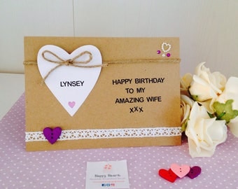 Personalised Wife Birthday Cards - Amazing Wife Handmade Card - Personalised Fiancee Birthday Cards