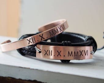 Personalized Couples jewelry, Couples bracelet Leather Bracelet Personalized couples bracelets, couples bracelets roman numeral, customized