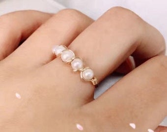 Freshwater Pearl Ring, 14k gold filled or silver filled ring, wire jewelry, june bday gifts,friendship ring, Size 4,5,6,7,8,9,10,11,12,13,14