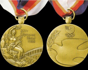 Seoul 1988 Olympic 'Gold' Medal with Ribbons & Display Stands !!!!