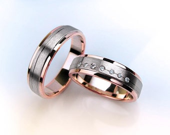 Wedding Bands Women, Wedding Band Mens, Brushed Finish, Two Tone Wedding Rings, Wedding bands for men, Wedding ring set with diammonds