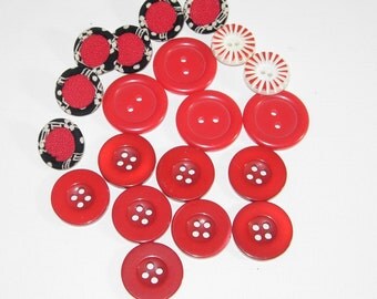 Red Plastic Buttons, 4 Different Sets, 4 Hole, 2 Hole And Shanks, Plus Vintage