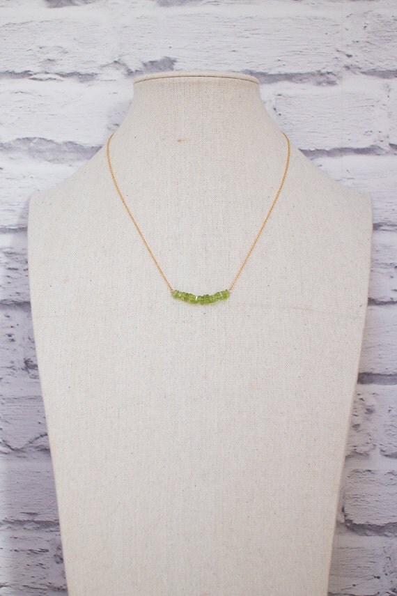 Peridot Bar Necklace in Silver or Gold August Birthstone