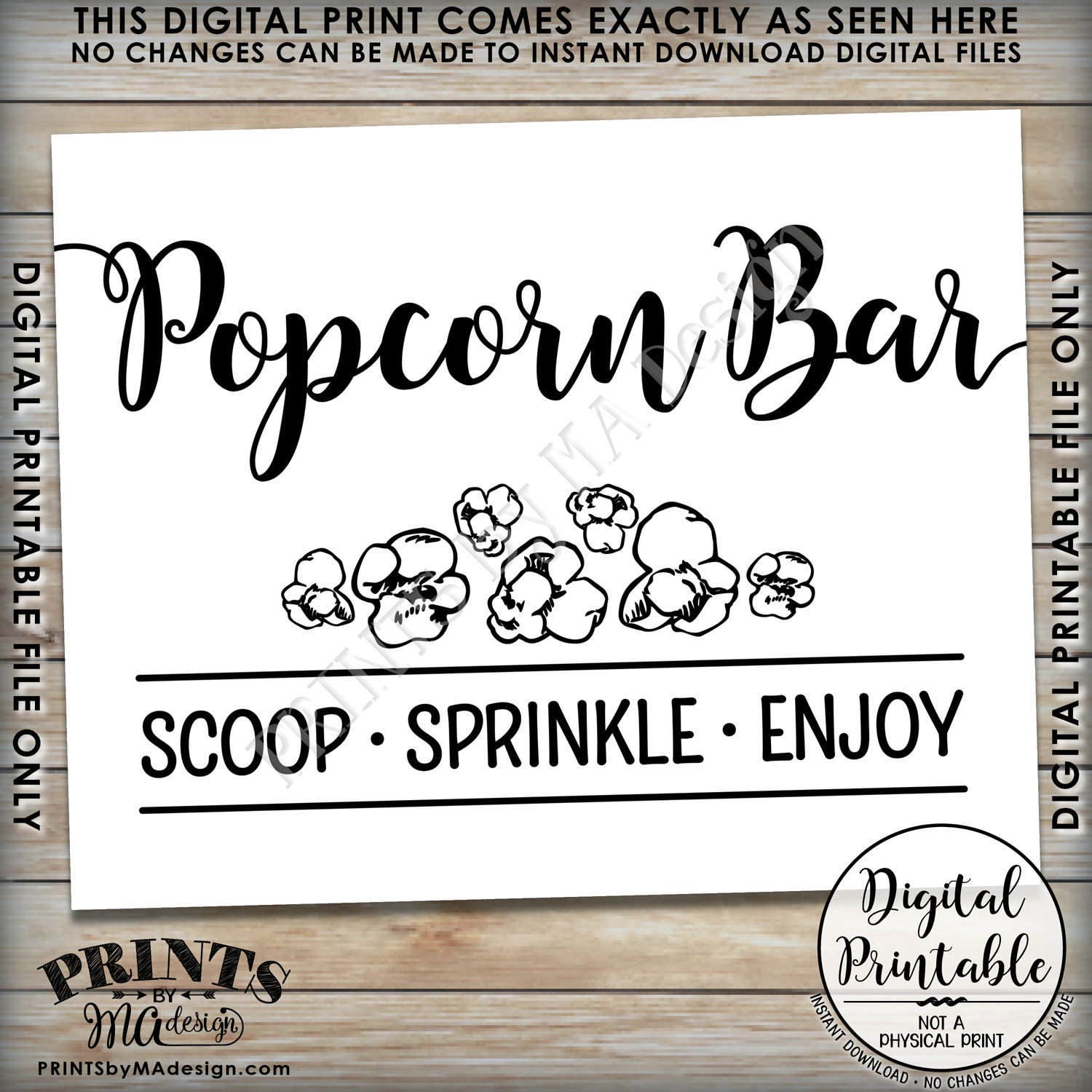 Popcorn Bar Sign Popcorn Bar Directions Wedding Popcorn Toppings 