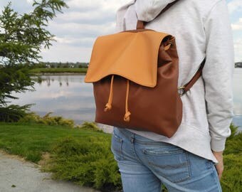 Vegan leather Backpack, Multifunction bag, Shoulder Bag, Crossbody bag brown, Moms backpack - walking bag