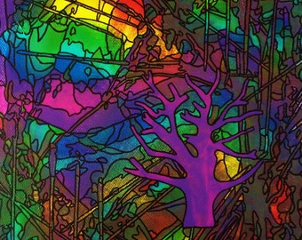Original Tree Painting, Acrylic on Canvas, Abstract Rainbow Colors, Fine Art, 8x10, Fragmented Forest