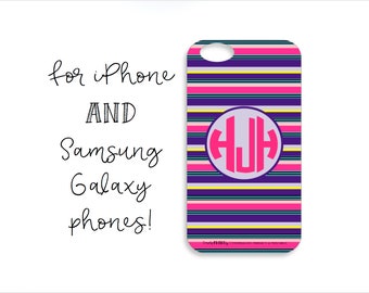 Colorful Striped Monogram Tough iPhone Case, Colorful Striped Monogram Tough Samsung Galaxy Case, Purple Striped Phone Case,Colorful Stripes
