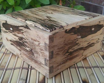 Handmade Wooden Keepsake Box with Rocking Lid(Spalted Tamarind & Ebony)