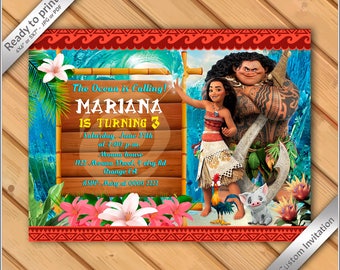 50% OFF SALE - Princess Moana Birthday Invitation - Moana tiki Invitation - Printable Moana Princess Birthday Party Invitation Luau #2