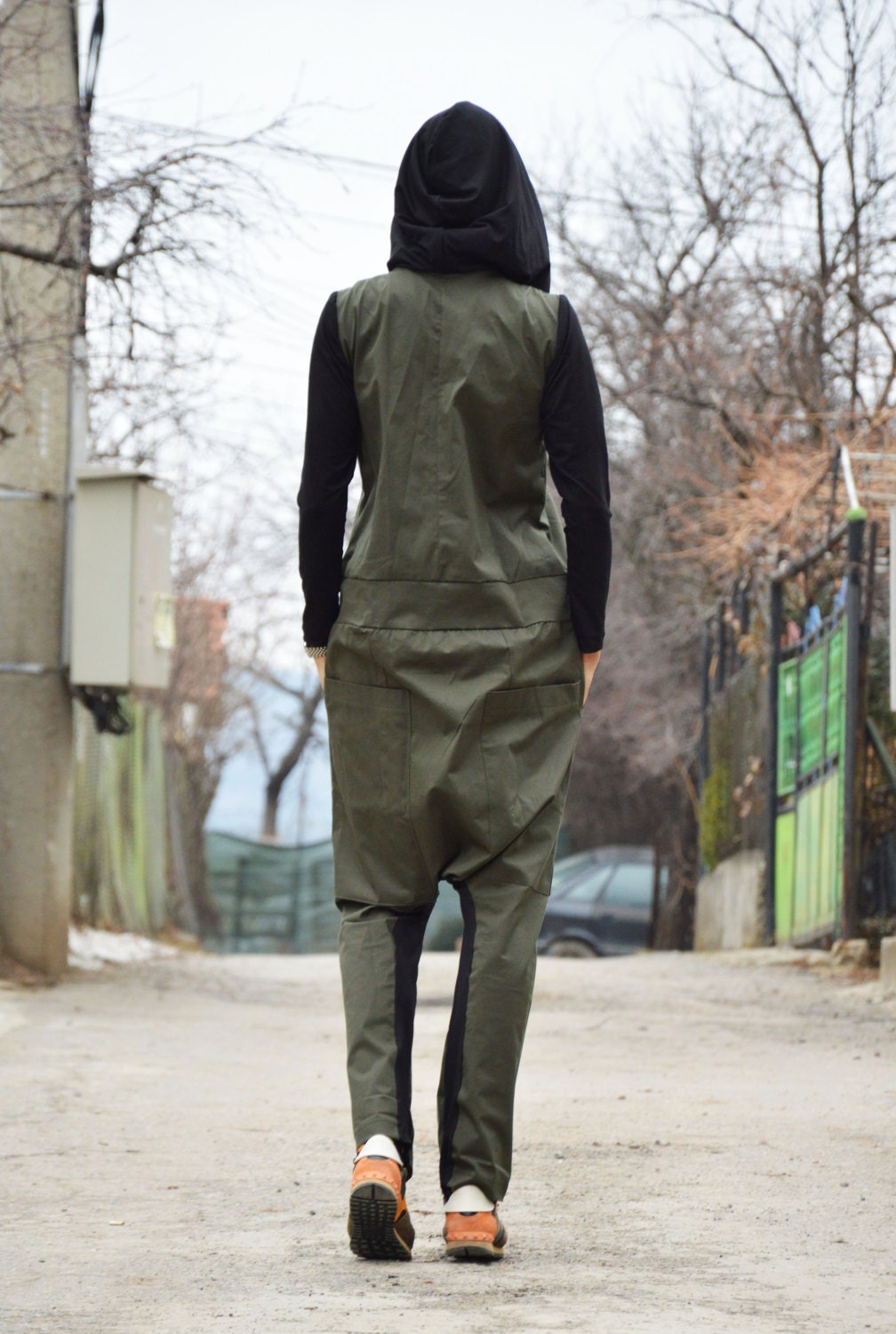 Military Jumpsuit Overall Cotton Romper Long Zipper Jumpsuit