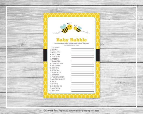 Bumble Bee Baby Shower Baby Babble Game Printable Baby