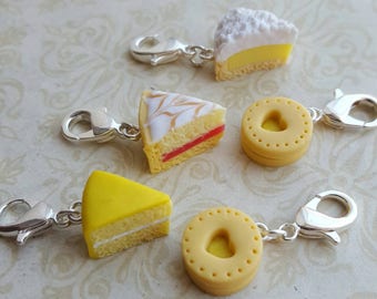 Progress keepers for knitting, crochet and crafts, kitsch food gift, novelty stitch markers, biscuit and cake themed knitting accessory