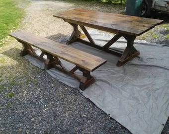 Handmade Farmhouse X Leg Dining Table,Porch or Patio Table, 1 Bench, 98x30x31 1/2 with a bench 98x19 1/2x14,freight shippin