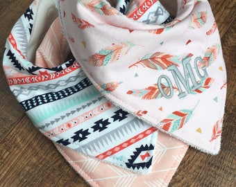 Baby gift Personalized Baby bib baby bib Girl Bandana Bib Baby bandana bib tribal bib feather bib Organic Bamboo Terry Cloth baby girl bib
