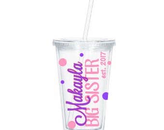 Personalized Big Sister Gift, Big Sister Tumbler, Pregnancy Reveal, New Big Sister, Baby Shower, Sibling Gift, Personalized Tumbler