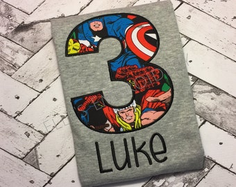 Marvel superhero shirt/ Personalized superhero birthday shirt/ Boys superhero birthday shirt/ Marvel birthday shirt