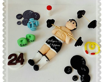 Edible gym/exercise man,woman,weights cake topper,handmade decoration,birthday, shipping from Ireland