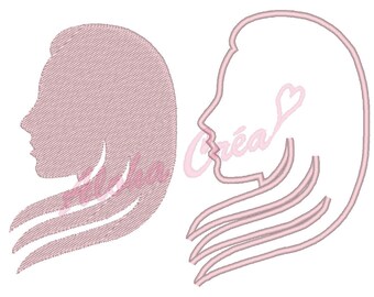 Machine Embroidery Design astrological sign zodiac symbol virgin / girl head shadow + applique (many sizes) - Instant Digital Download