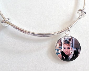 Audrey Hepburn Charm Bracelet - Breakfast at Tiffany's Charm Bracelet- Audrey Hepburn color photo with cigarette