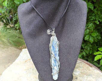 Blue Kyanite Wire Wrapped Necklace