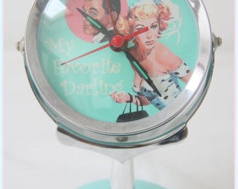 Retro Vintage Mechanical Mint Green Metal Alarm Clock, Working