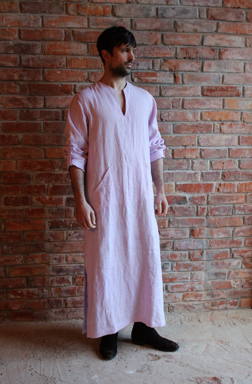 Linen Caftan Pink Mens Kaftan Loungewear Long shirt Homewear