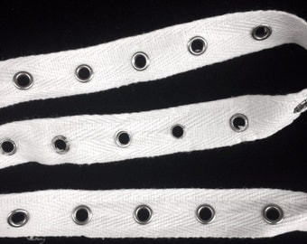 3/4 Inch WHITE Eyelet Grommet Twill Tape, Nickel Eyes, 3/16 In. Inside Eyelet, BY the YARD, Steampunk,Price per 5 Yards