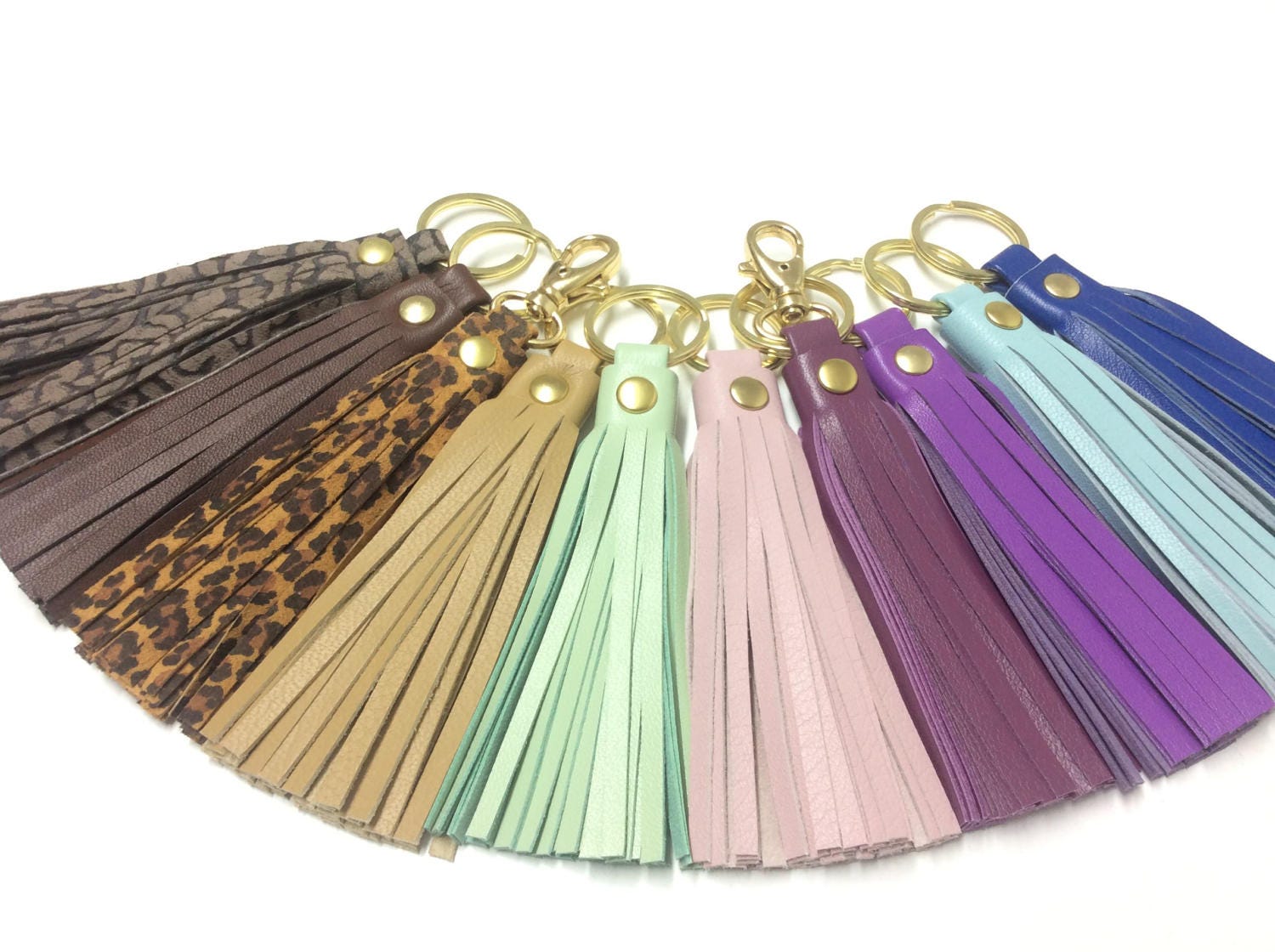 Leather tassel keychain.Leather key fob.Leather tassel