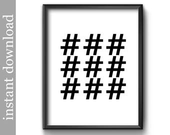 Hashtag Printable, numbers sign, hashtag download, hashtag symbol, symbols wall art, black and white art, office wall art, printable symbols