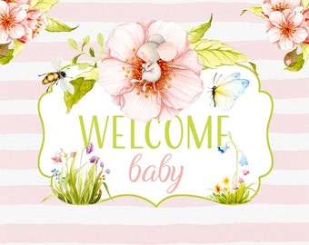 Welcome Baby clipart, Spring clipart, Baby clipart, Baby shower, digital paper, flower patterns, watercolor patterns, mouse, chick