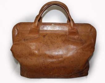 Vintage Bag Large Military style leather duffle bag Luggage Carry On Bag Tan Leather Bag Travel Luggage Over Night Bag