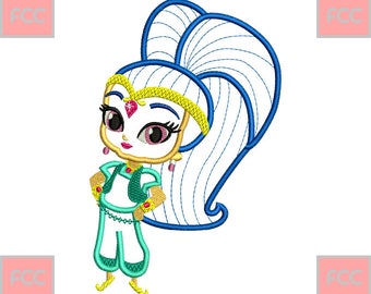 Beautiful Blue Genie Applique Machine Embroidery Design in 3 sizes **INSTANT DOWNLOAD**